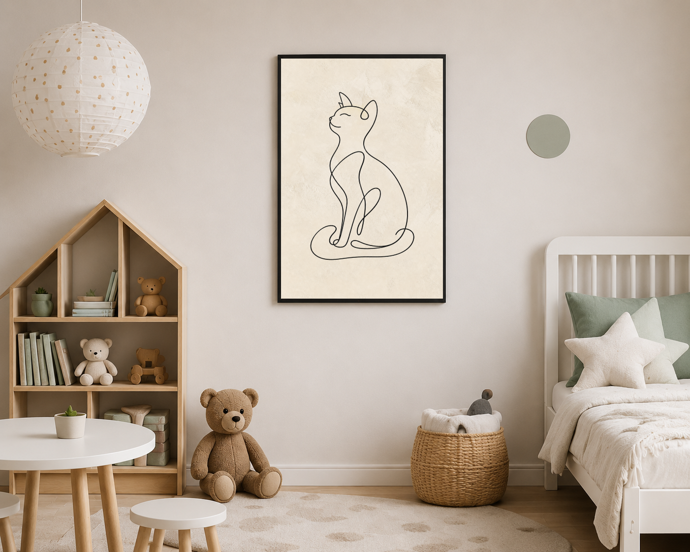 Tek Çizgi Oturan Kedi Posteri