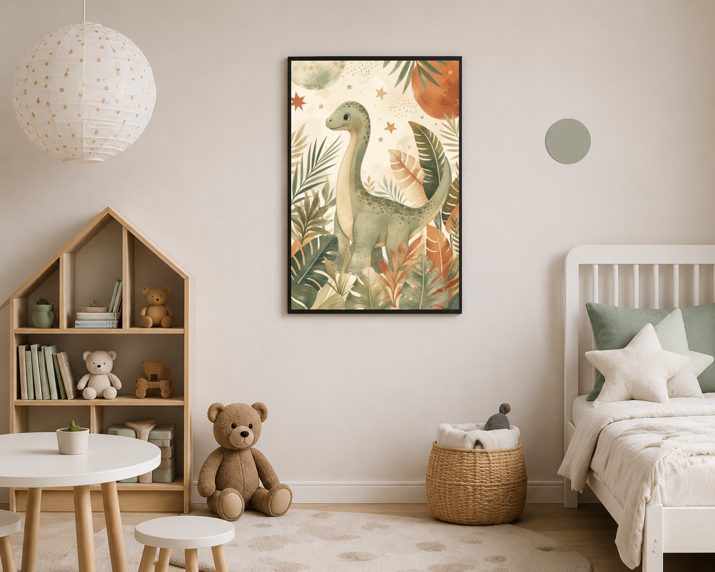 Tropikal Yapraklar Arasında Dinozor Posteri