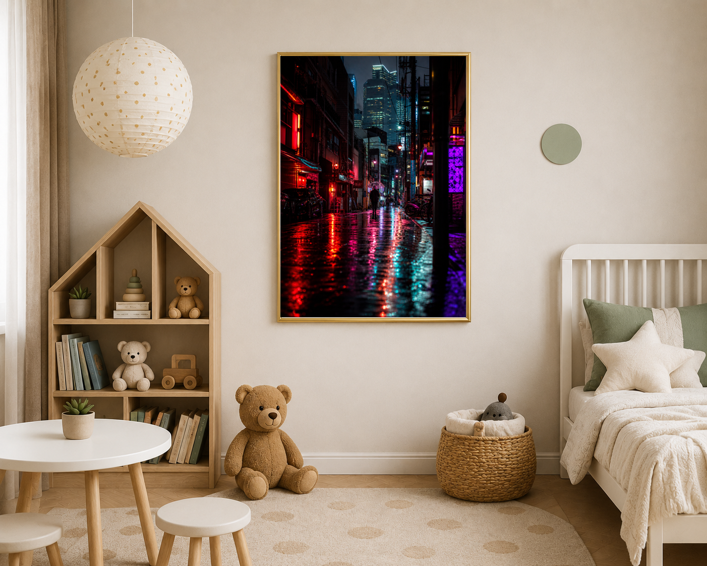 Yağmurlu Neon Şehir Sokağı Posteri