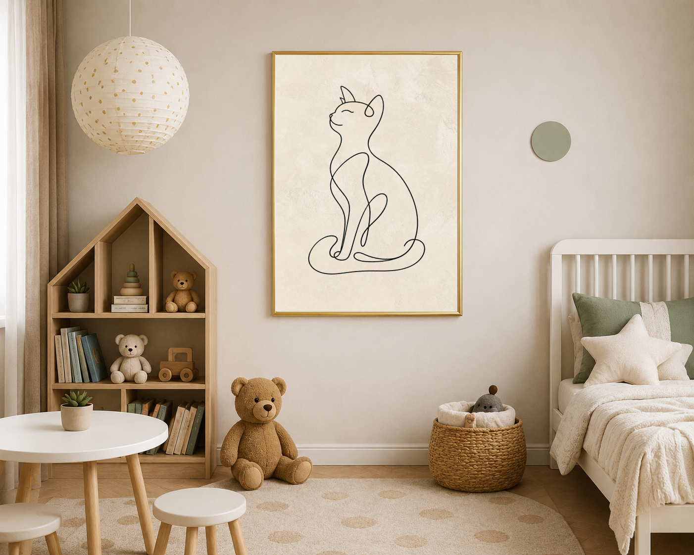 Tek Çizgi Oturan Kedi Posteri