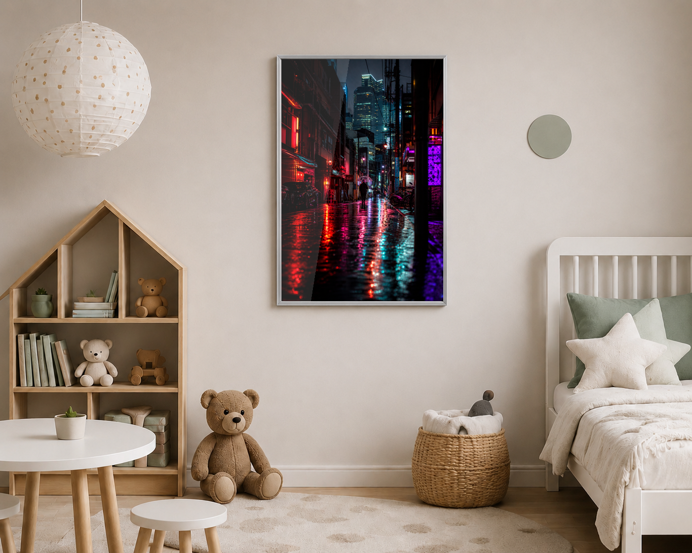 Yağmurlu Neon Şehir Sokağı Posteri
