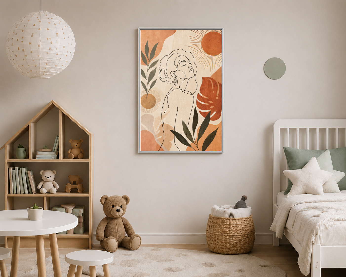 Güneşe Bakan Çizgisel Kadın Posteri
