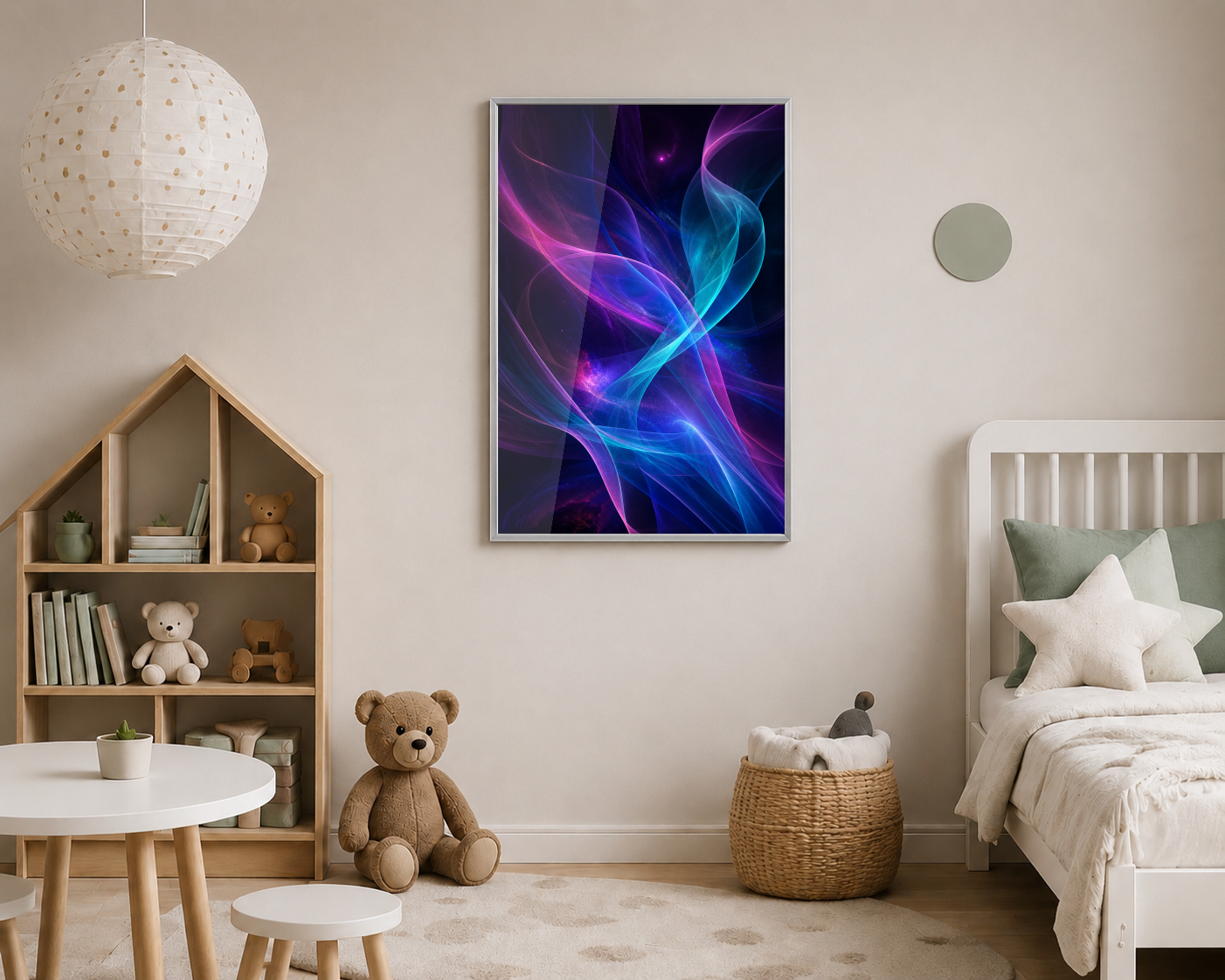 Neon Renkli Soyut Işık Dalgaları Posteri