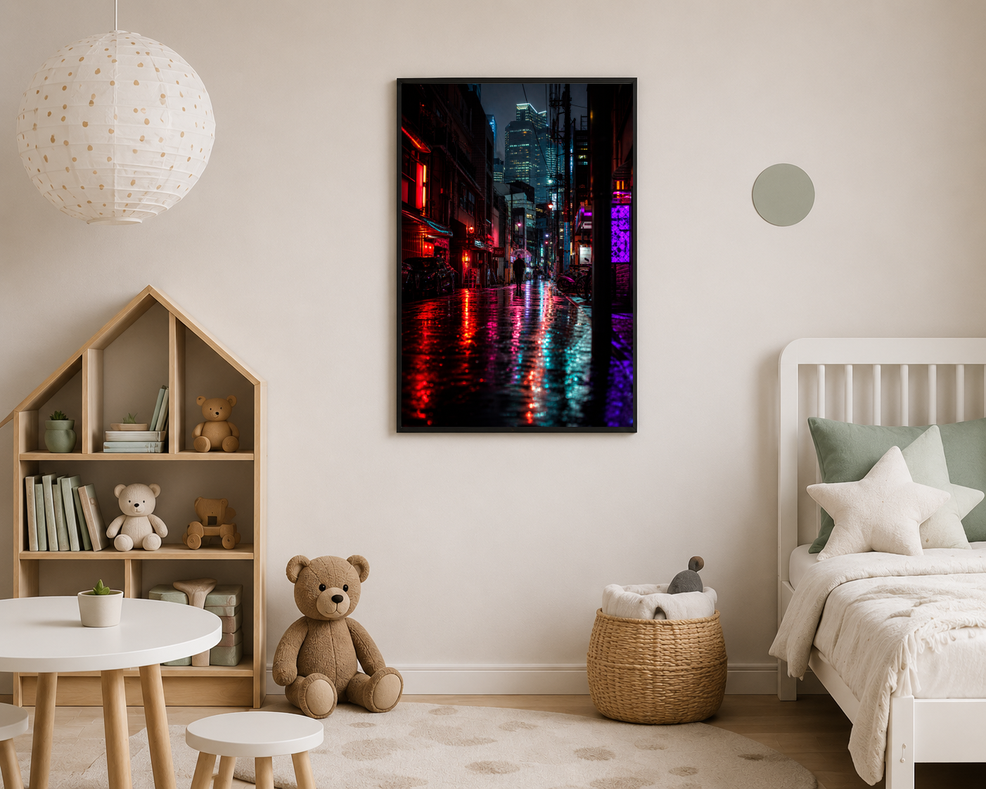 Yağmurlu Neon Şehir Sokağı Posteri