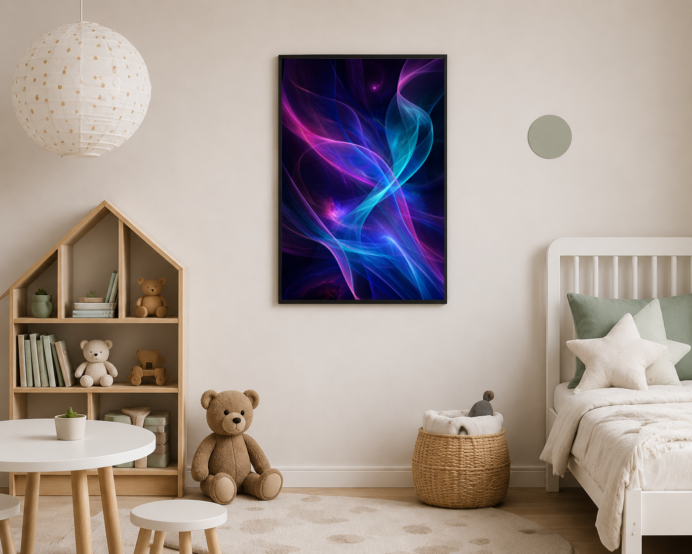Neon Renkli Soyut Işık Dalgaları Posteri