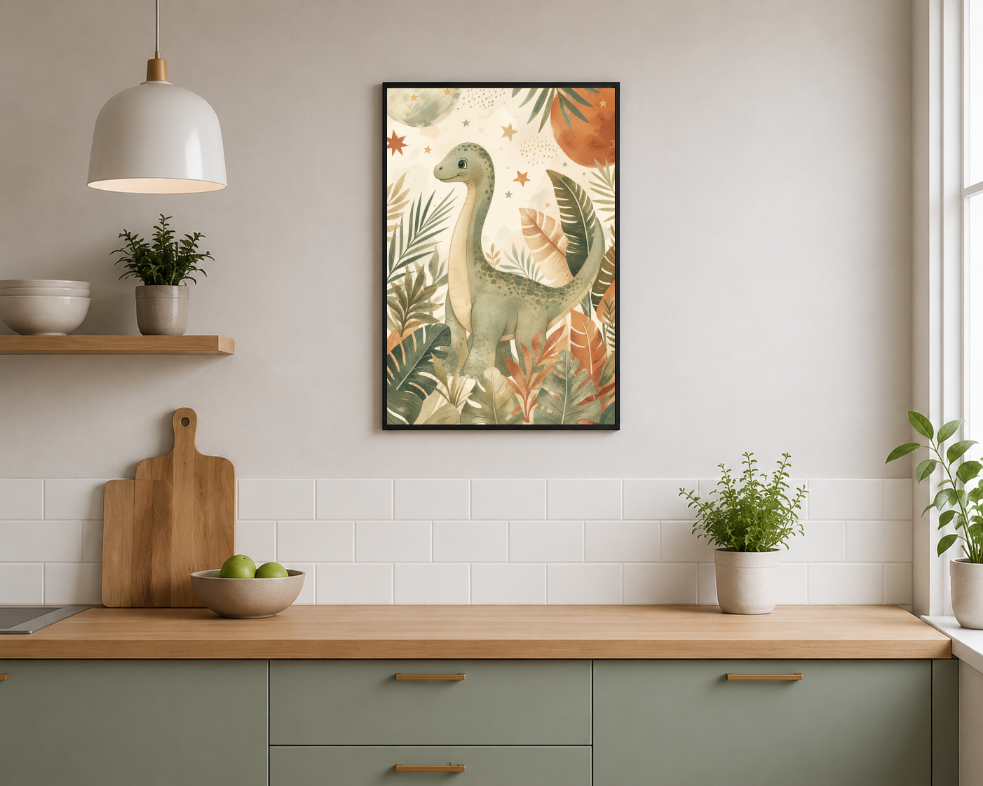 Tropikal Yapraklar Arasında Dinozor Posteri