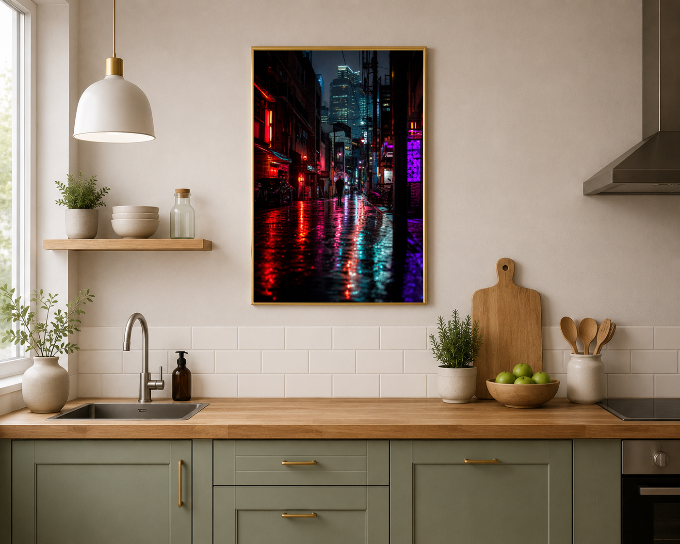 Yağmurlu Neon Şehir Sokağı Posteri