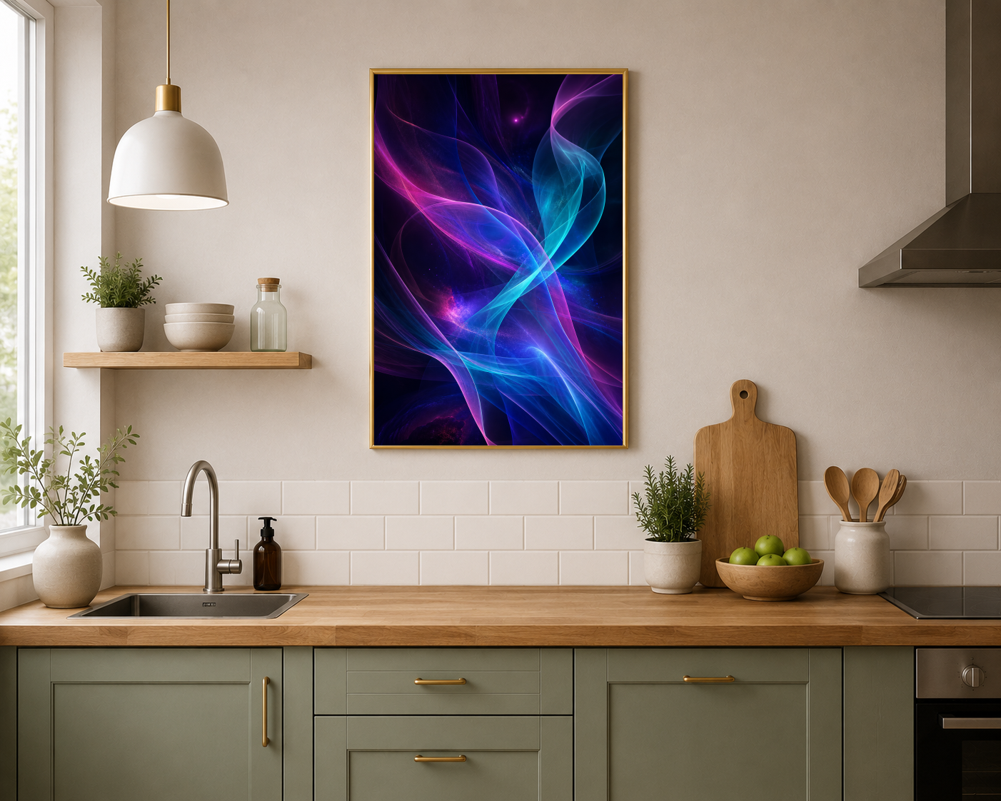Neon Renkli Soyut Işık Dalgaları Posteri
