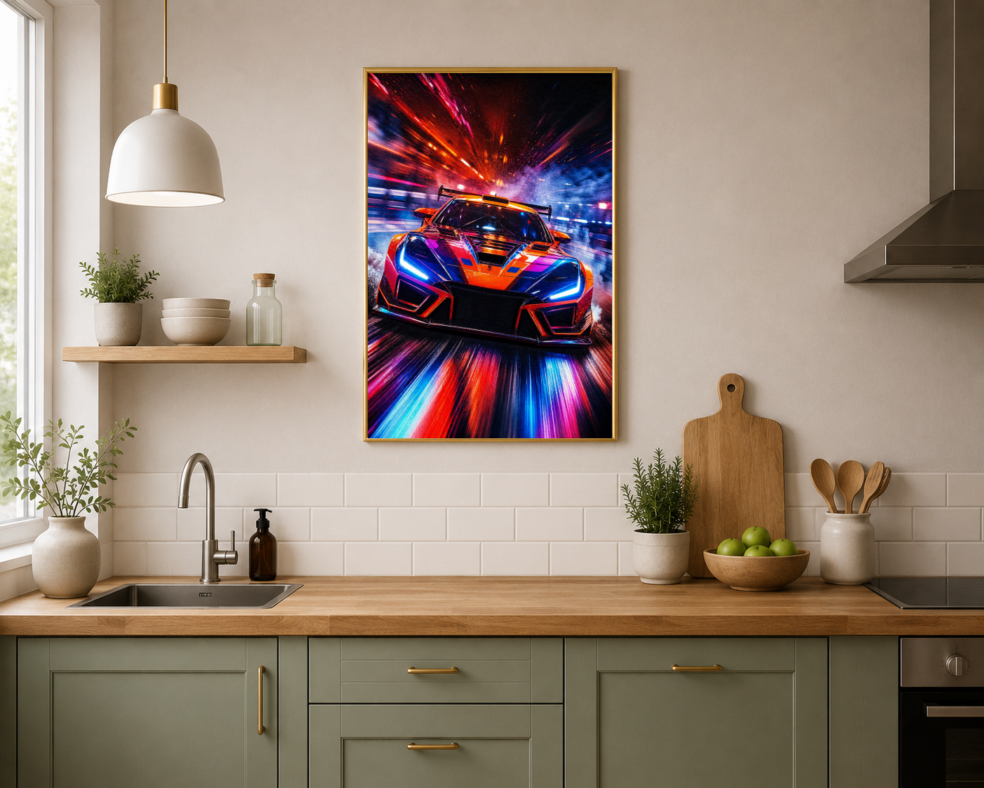 Neon Işıklı Yarış Otomobili Posteri
