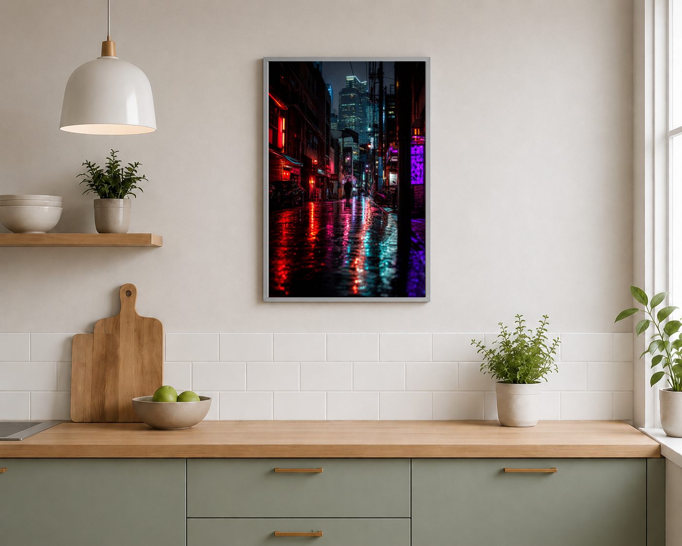 Yağmurlu Neon Şehir Sokağı Posteri