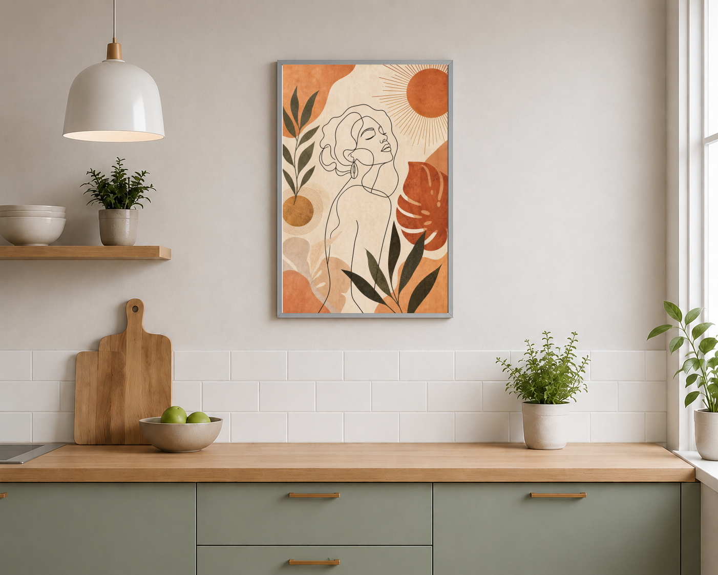 Güneşe Bakan Çizgisel Kadın Posteri