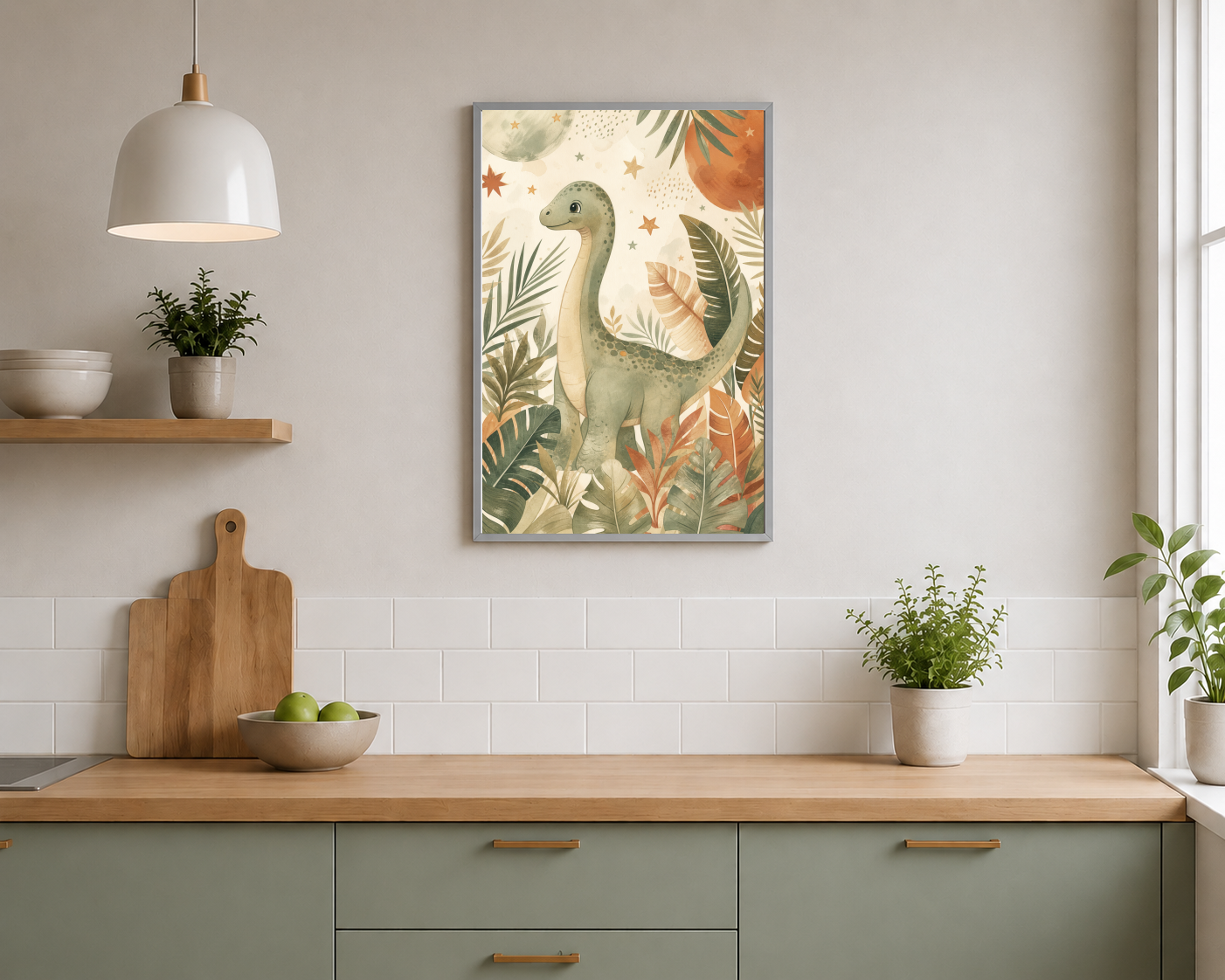 Tropikal Yapraklar Arasında Dinozor Posteri