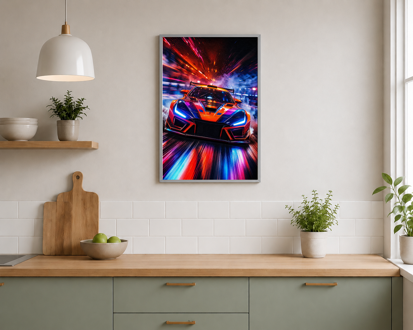 Neon Işıklı Yarış Otomobili Posteri