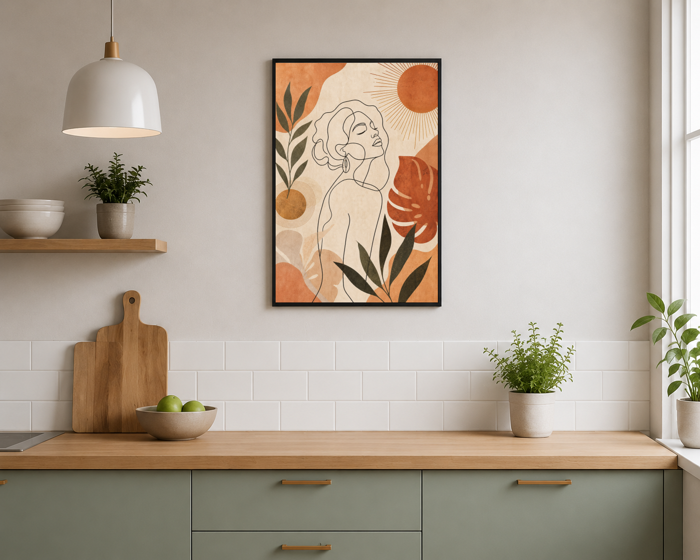 Güneşe Bakan Çizgisel Kadın Posteri