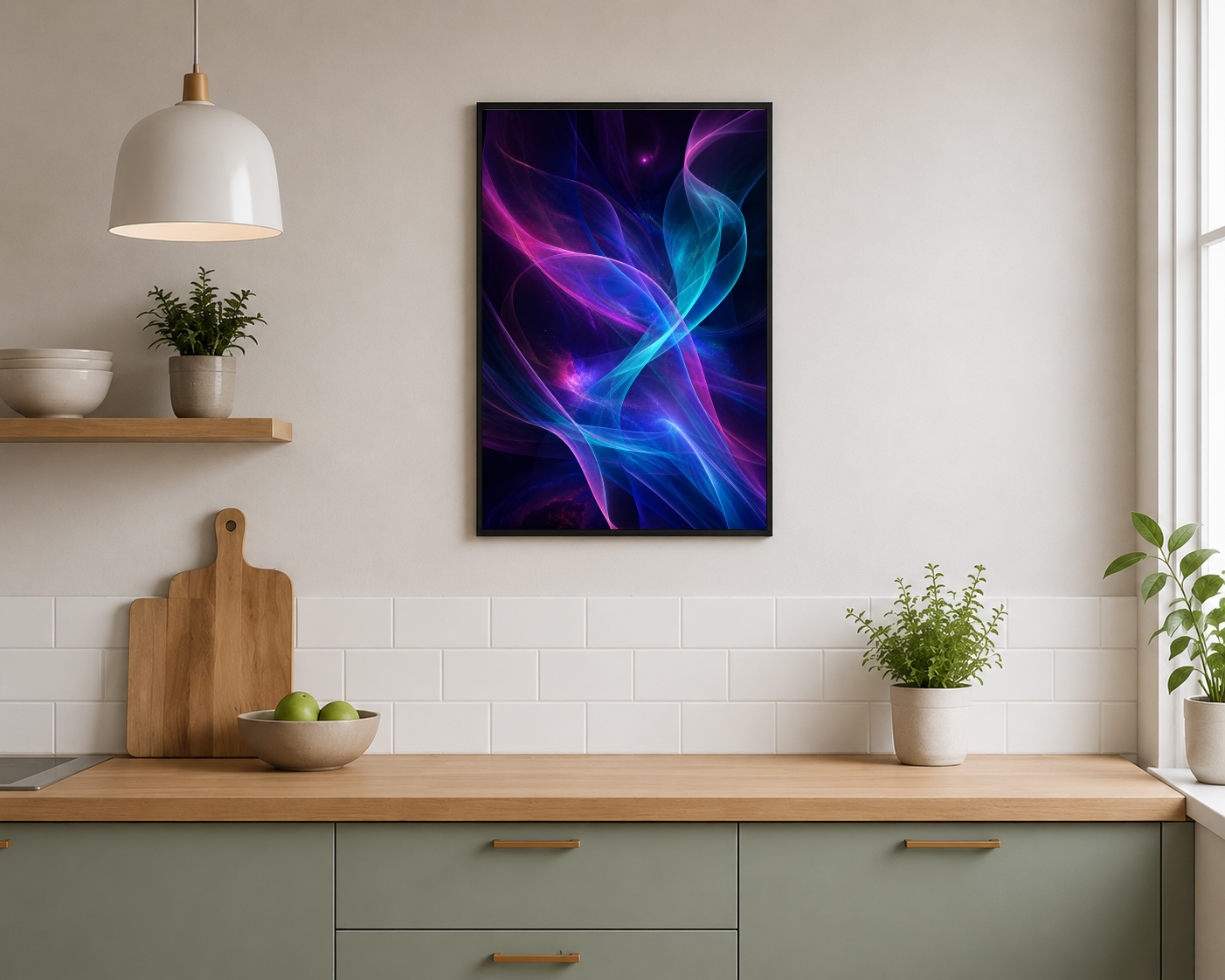 Neon Renkli Soyut Işık Dalgaları Posteri