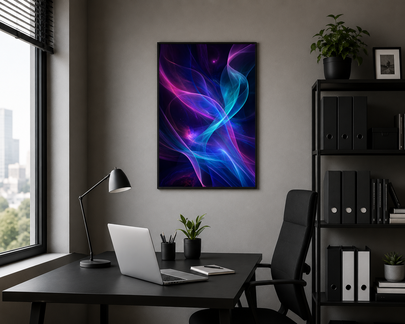 Neon Renkli Soyut Işık Dalgaları Posteri