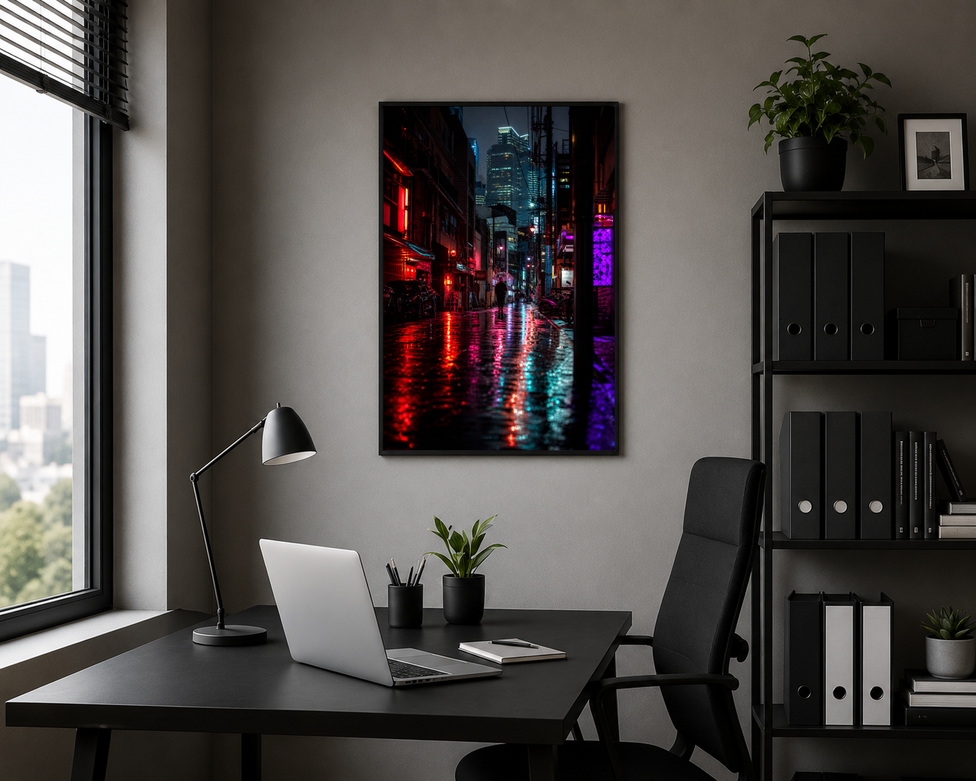 Yağmurlu Neon Şehir Sokağı Posteri