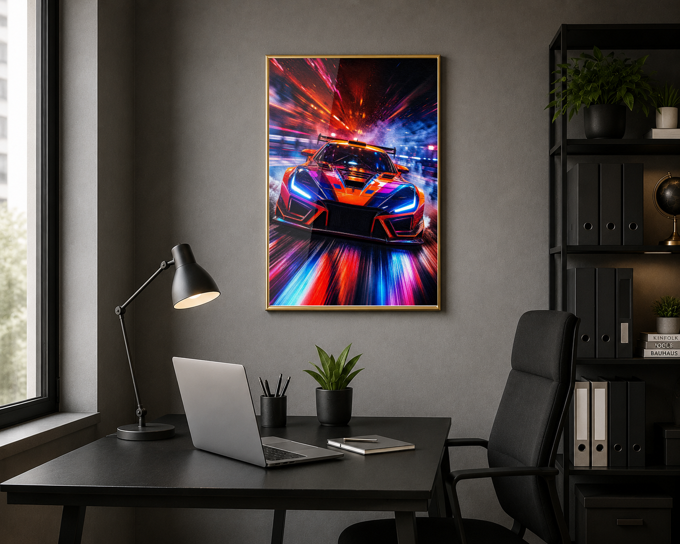 Neon Işıklı Yarış Otomobili Posteri