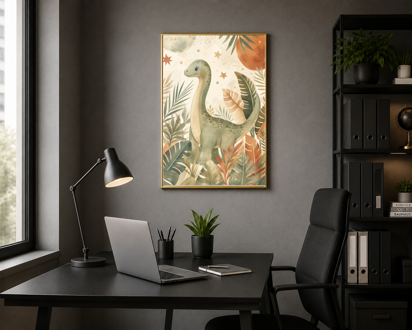 Tropikal Yapraklar Arasında Dinozor Posteri