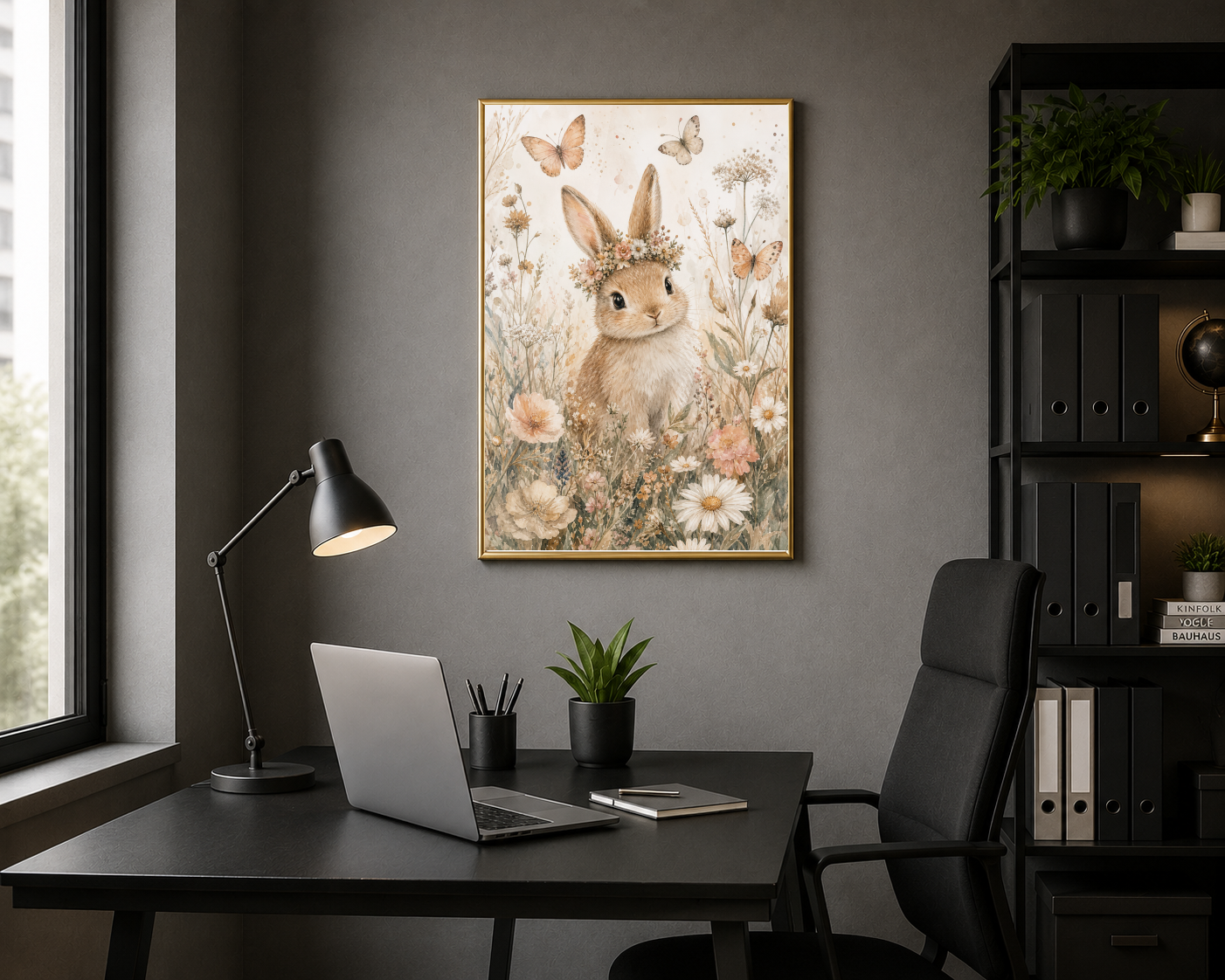 Çiçek Taçlı Tavşan ve Kelebekler Posteri