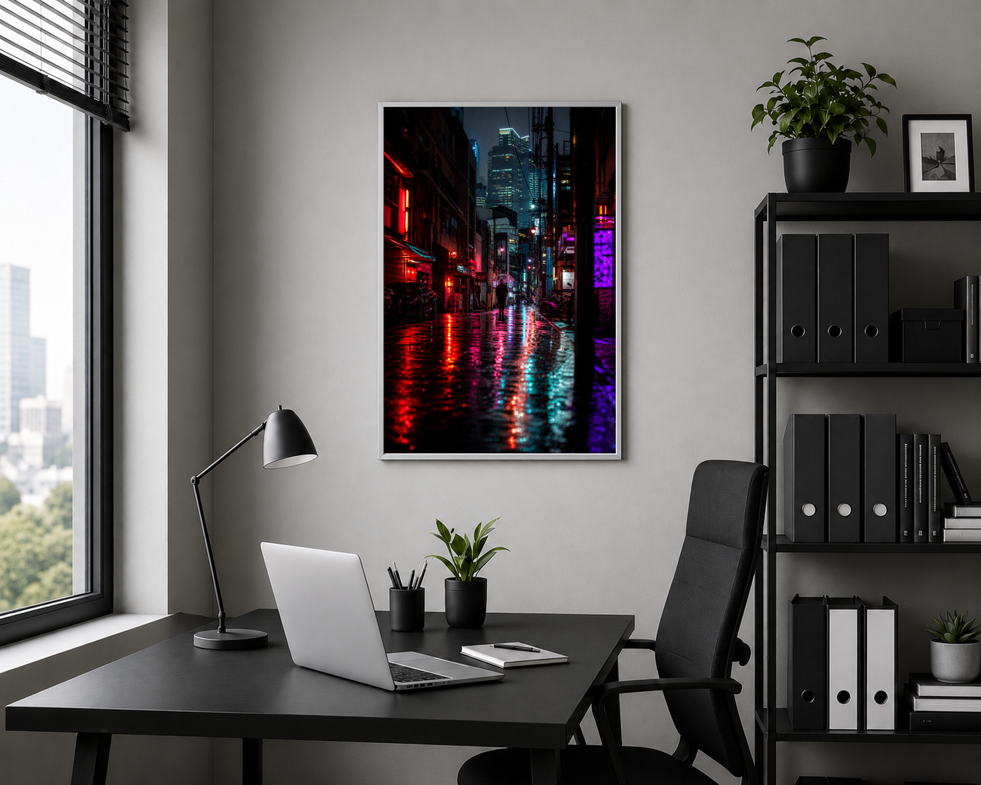 Yağmurlu Neon Şehir Sokağı Posteri