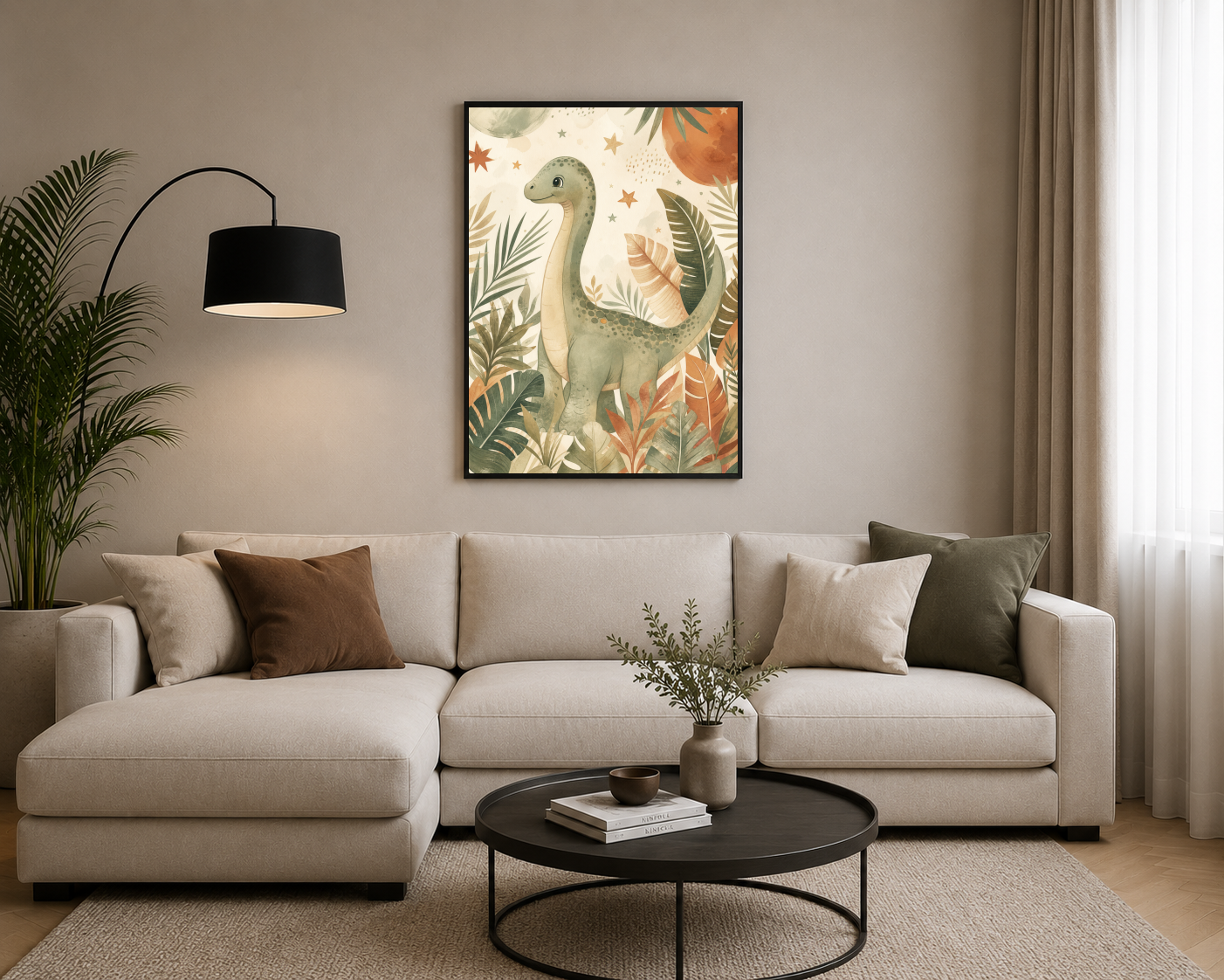 Tropikal Yapraklar Arasında Dinozor Posteri