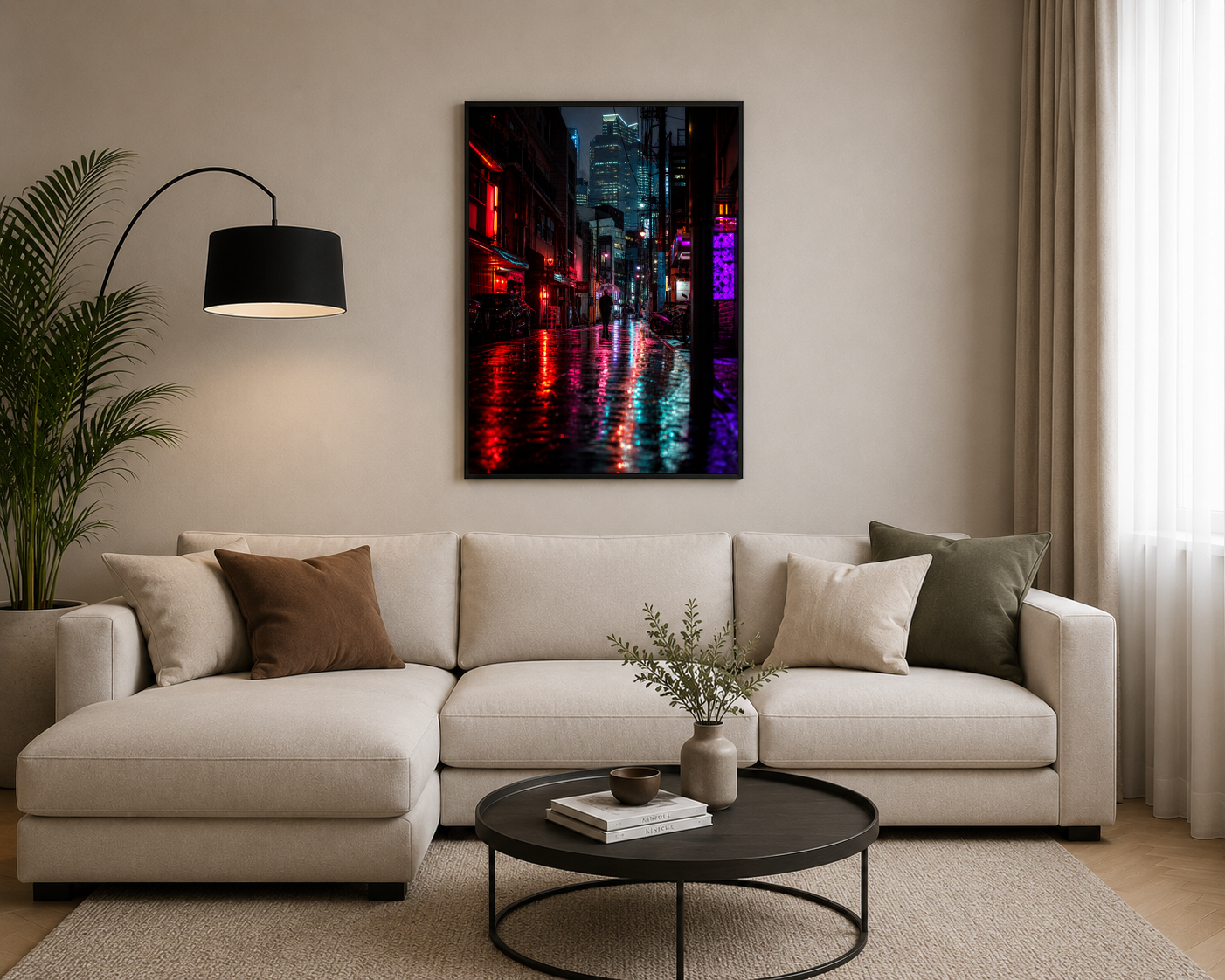 Yağmurlu Neon Şehir Sokağı Posteri