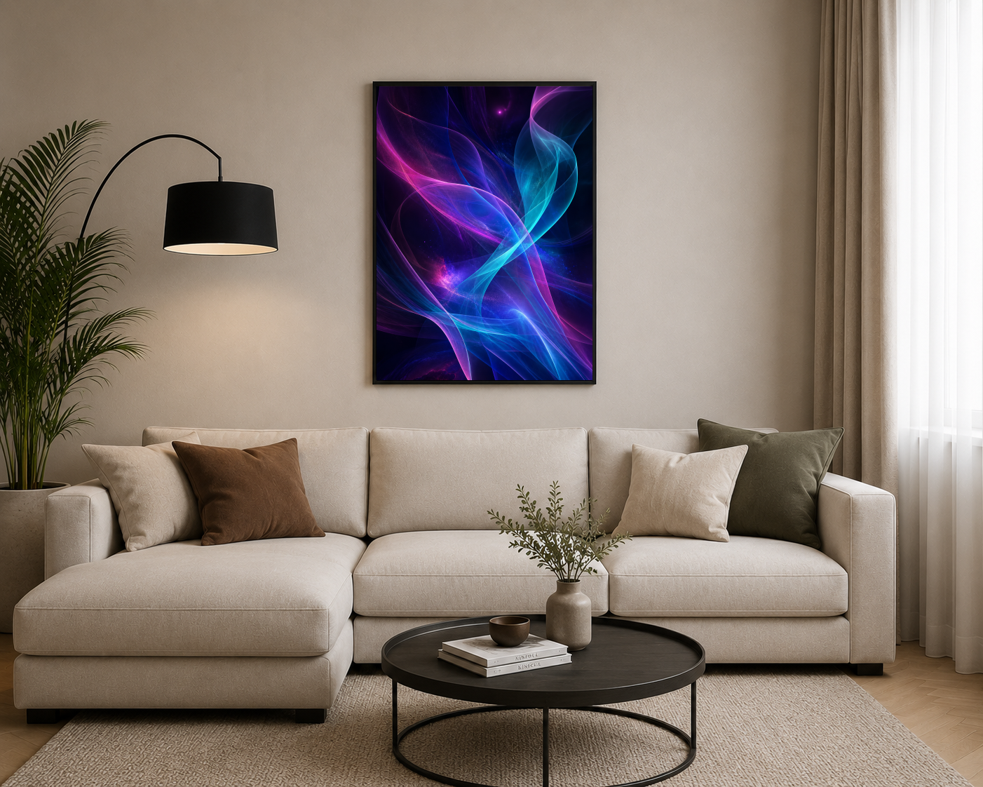 Neon Renkli Soyut Işık Dalgaları Posteri