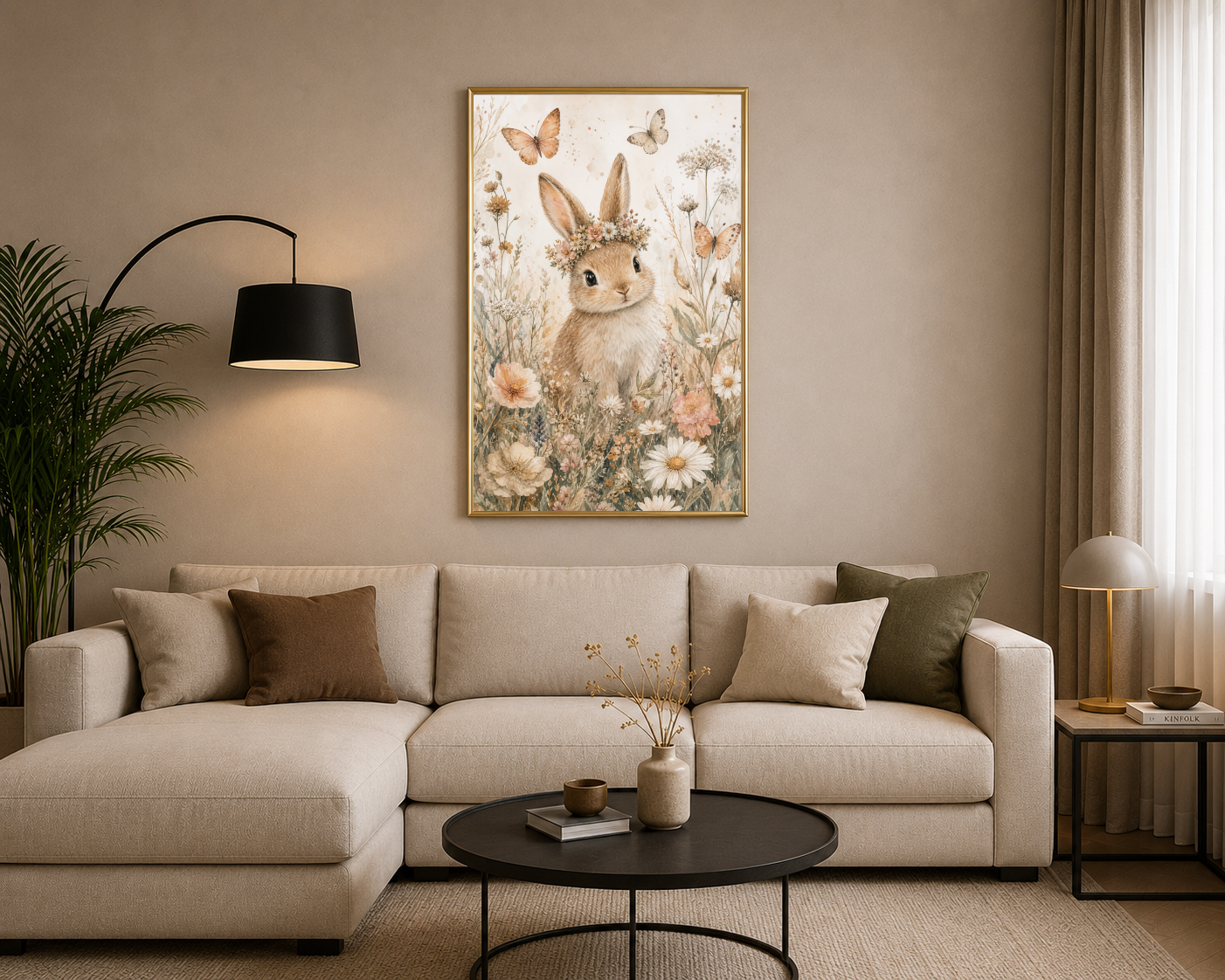 Çiçek Taçlı Tavşan ve Kelebekler Posteri