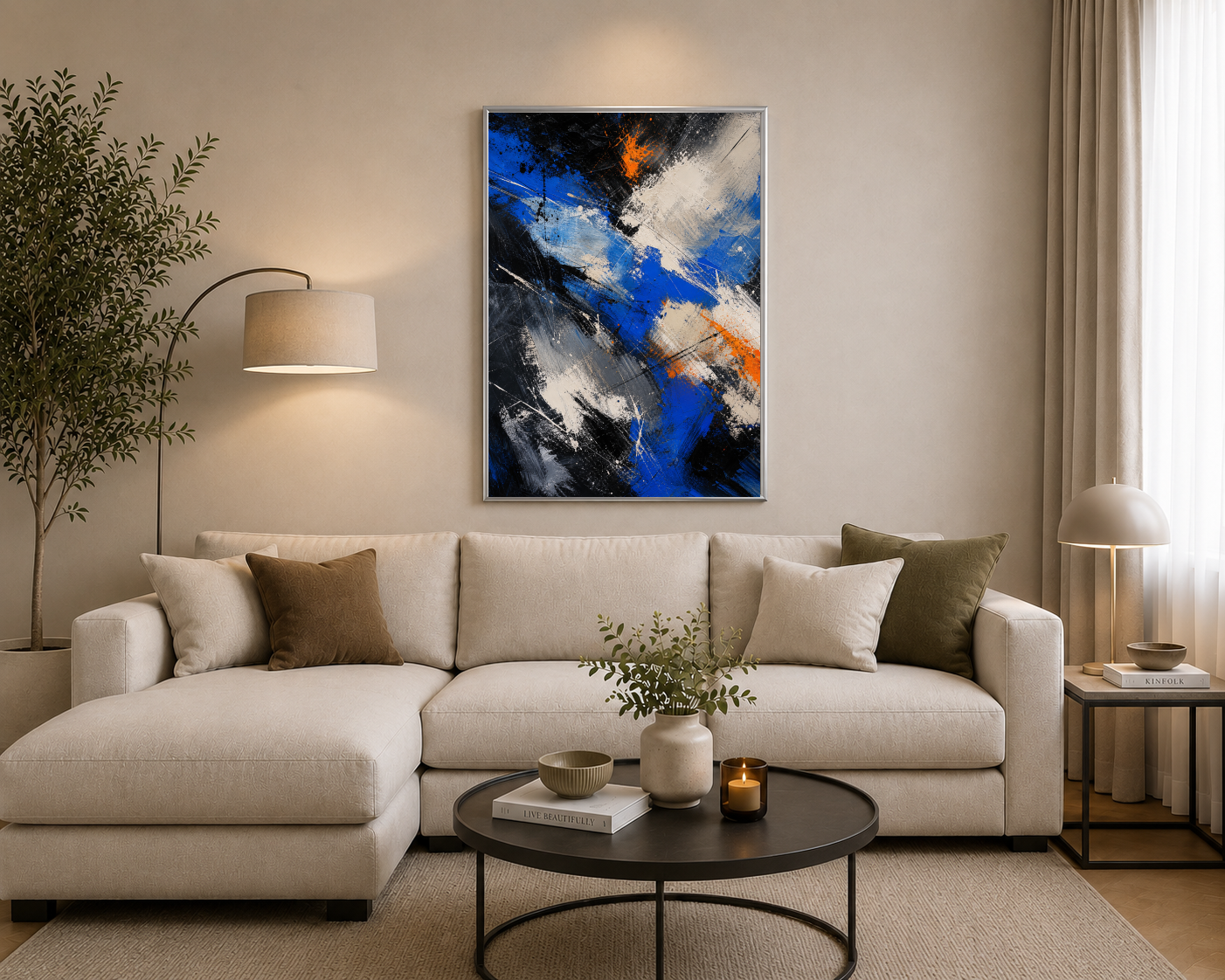 Mavi Türüncu Soyut Fırça İzleri Posteri