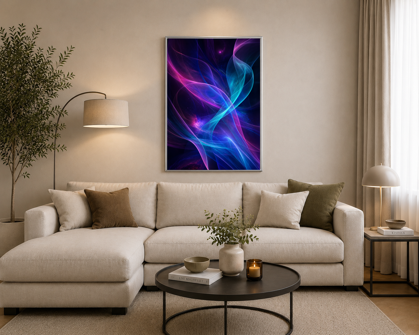 Neon Renkli Soyut Işık Dalgaları Posteri