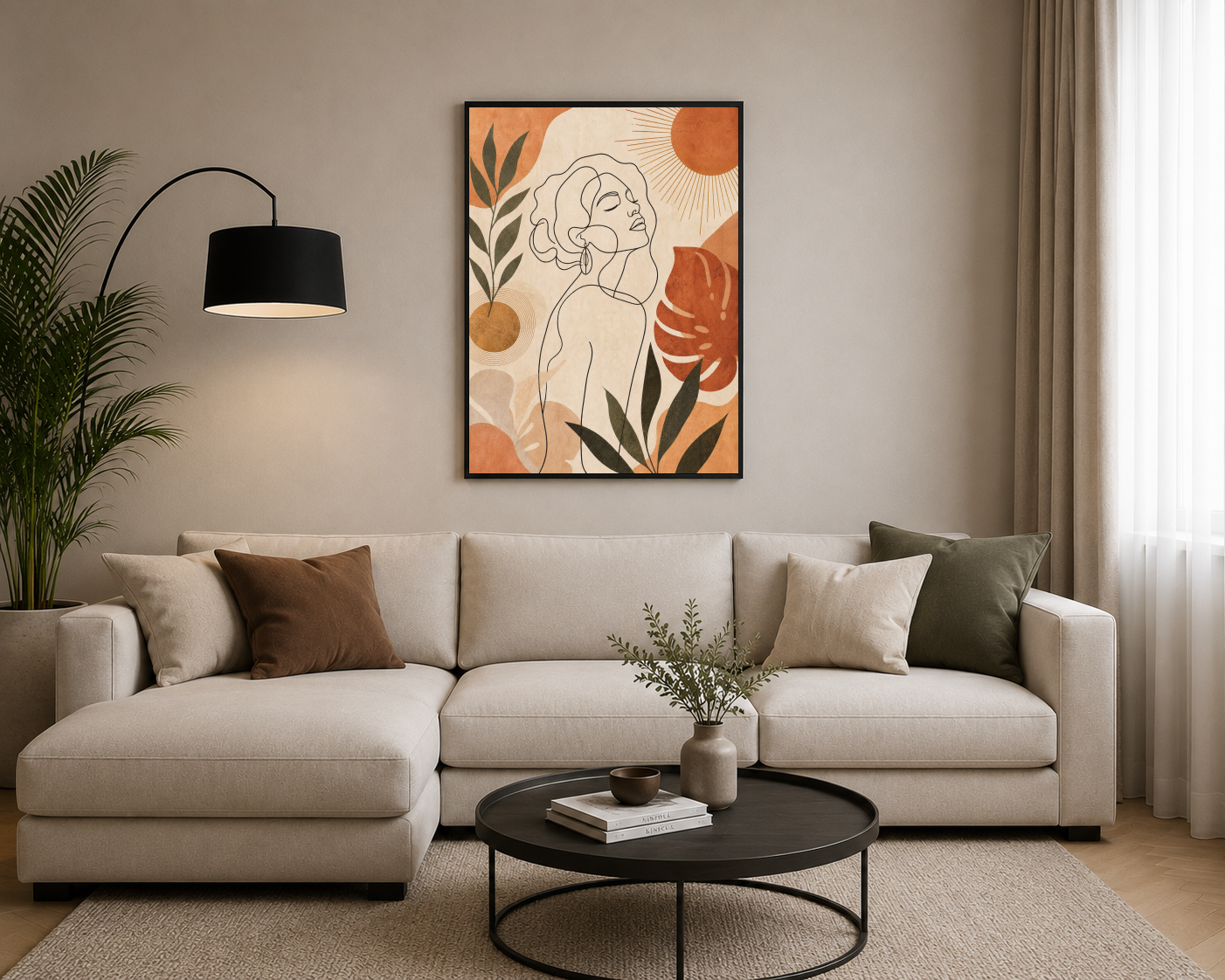 Güneşe Bakan Çizgisel Kadın Posteri