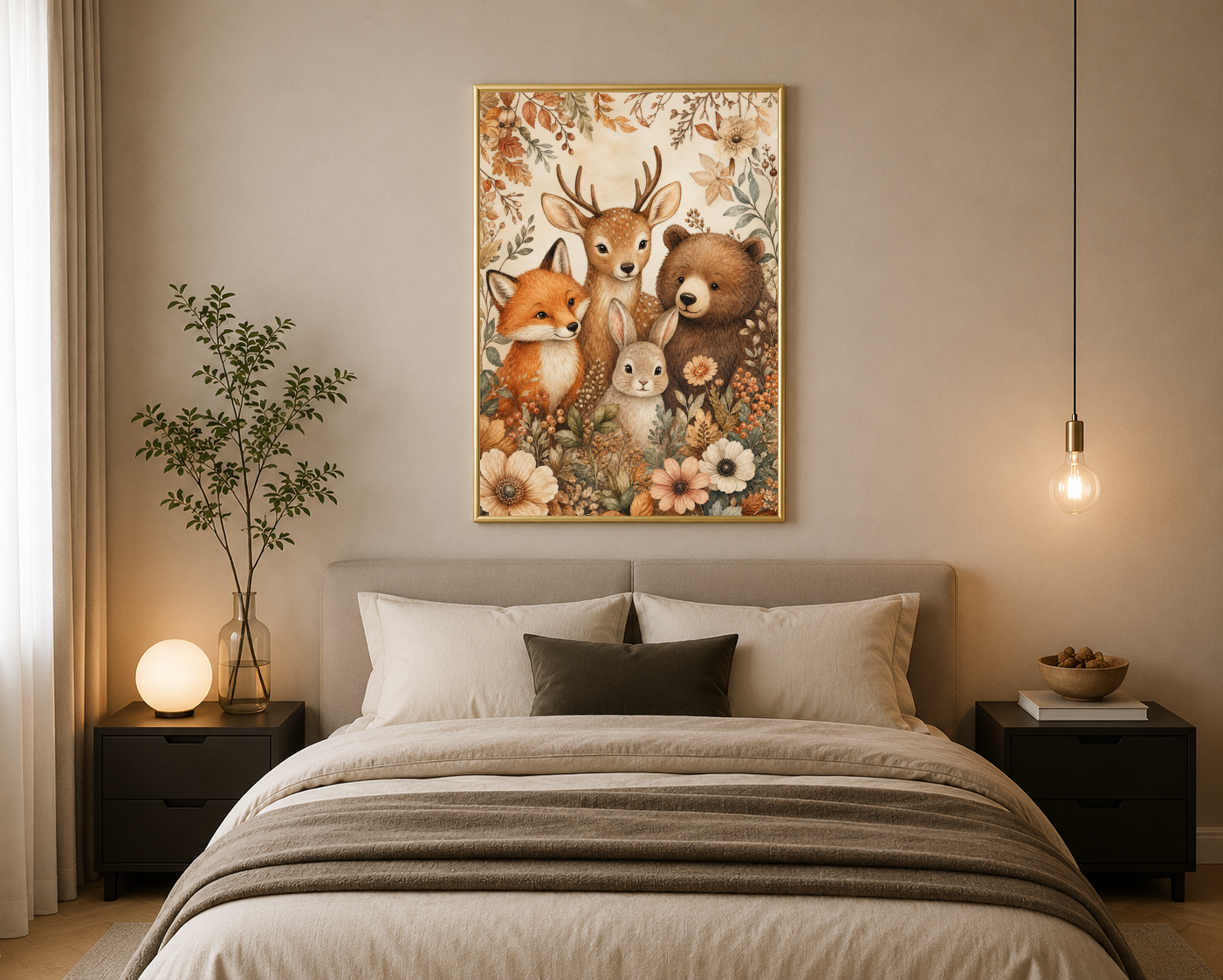 Çiçekler Arasında Sevimli Orman Hayvanları Posteri