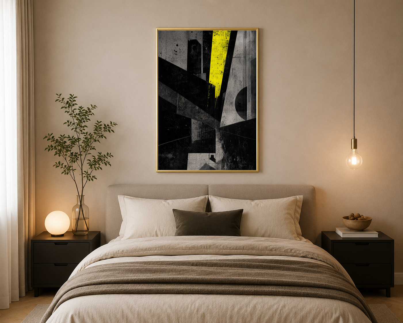 Sarı Siyah Geometrik Dokular Posteri