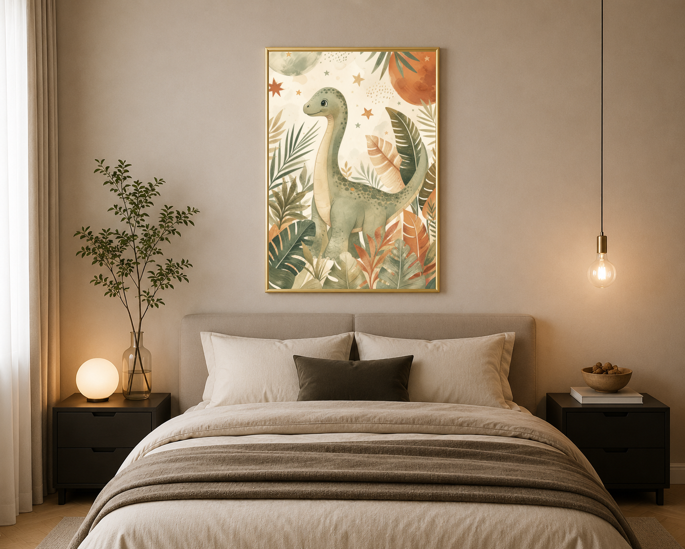 Tropikal Yapraklar Arasında Dinozor Posteri