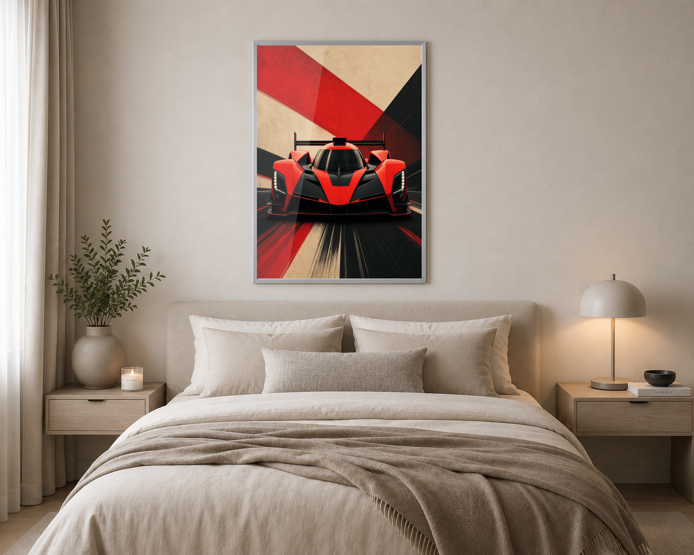 Kırmızı Yarış Otomobili Ön Görünüm Posteri