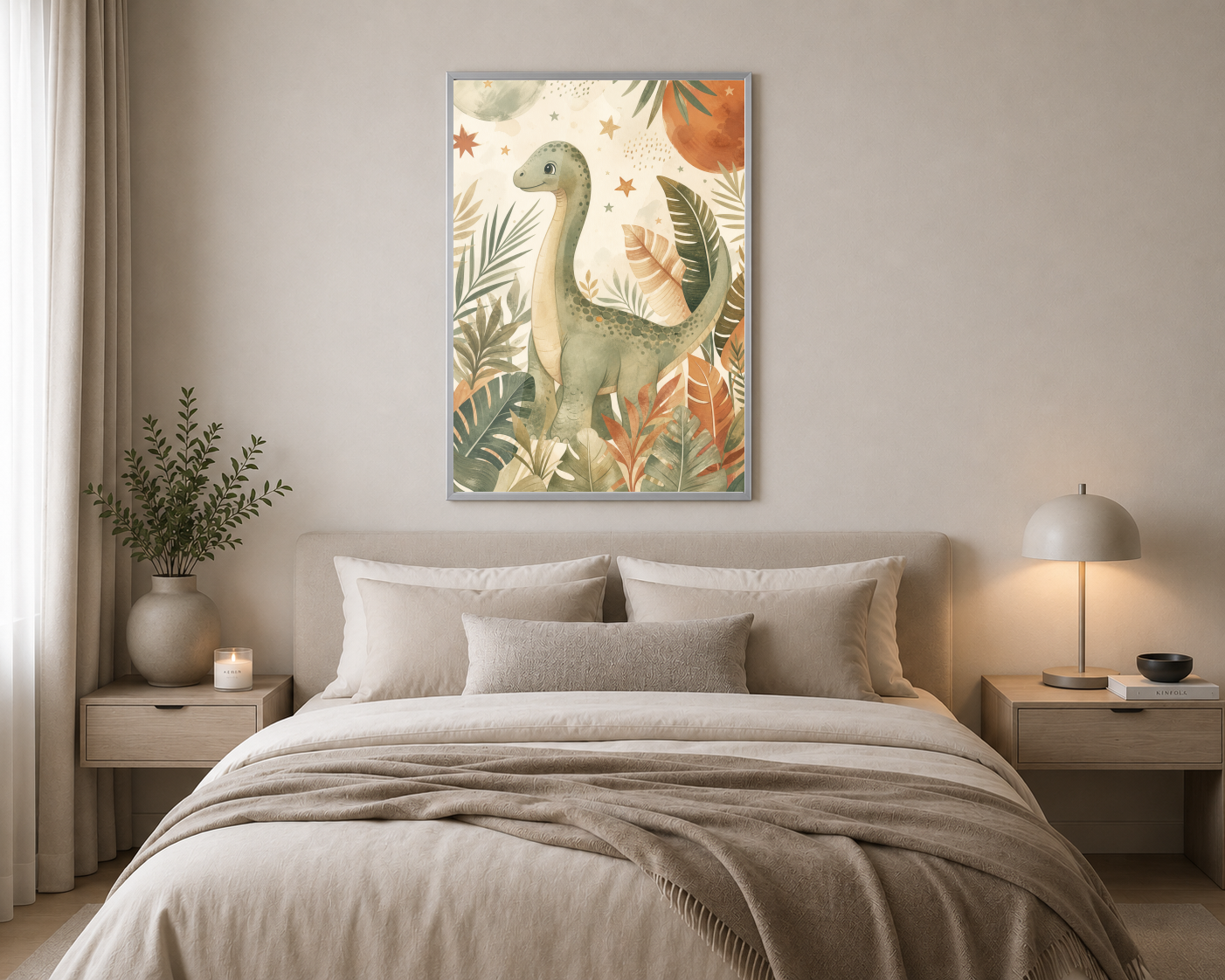 Tropikal Yapraklar Arasında Dinozor Posteri