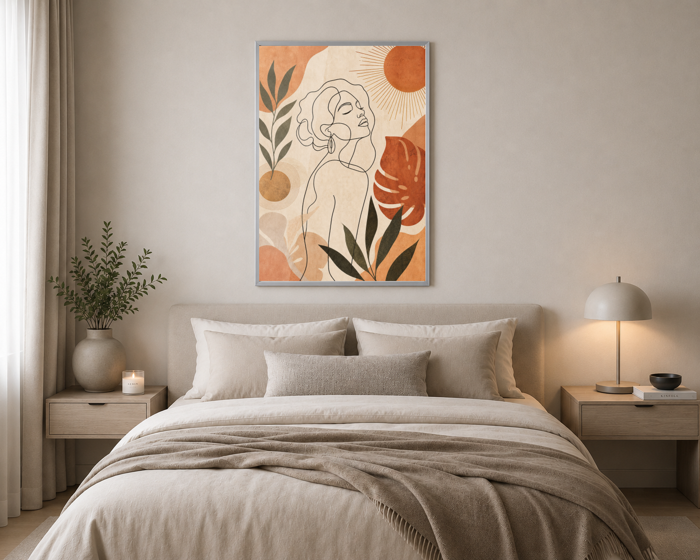 Güneşe Bakan Çizgisel Kadın Posteri