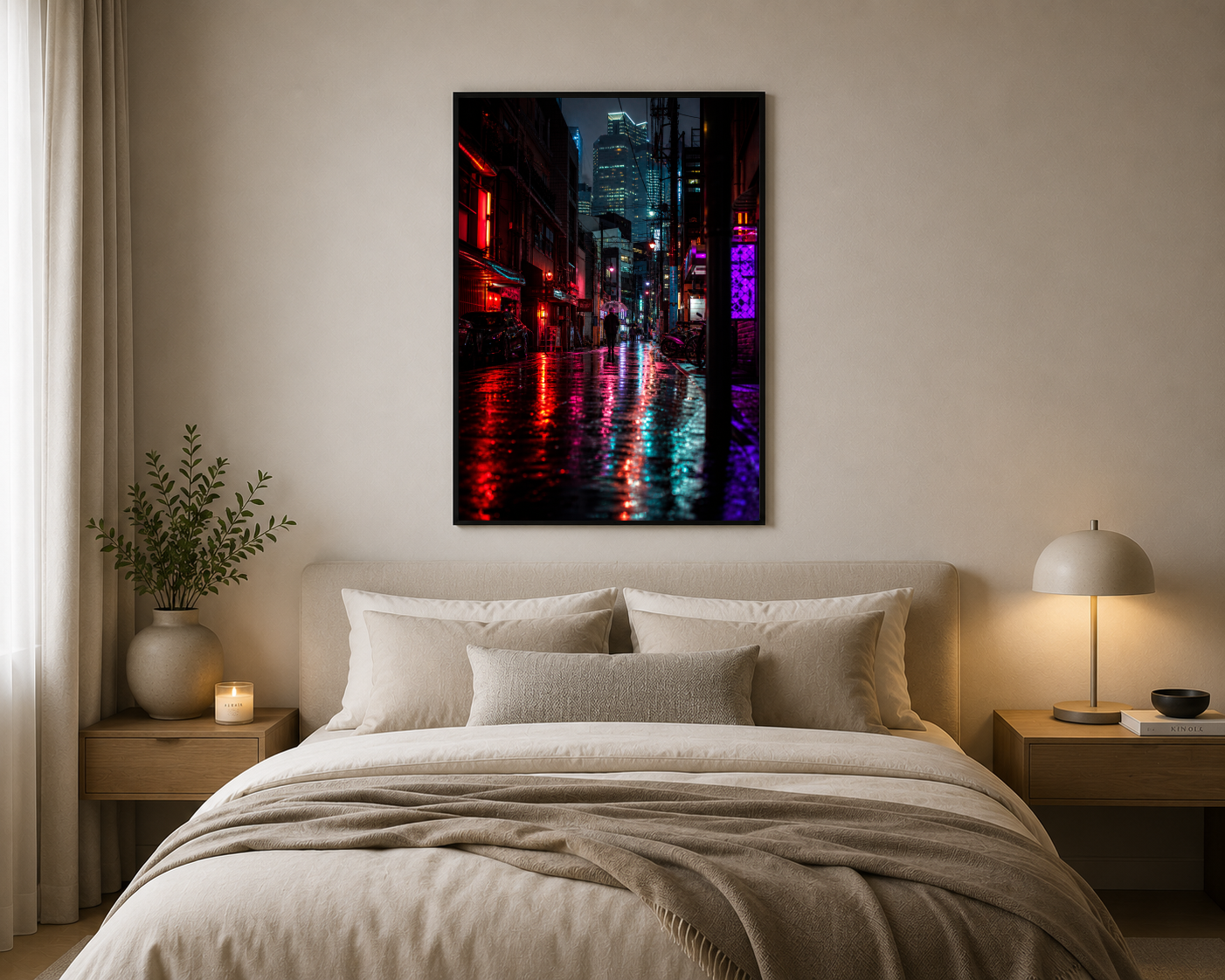 Yağmurlu Neon Şehir Sokağı Posteri