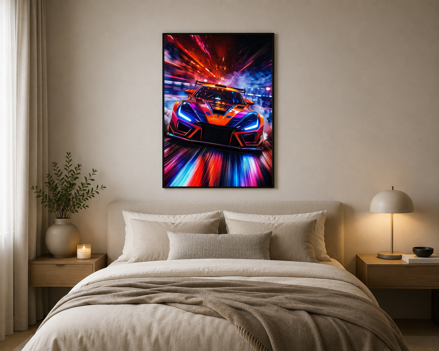 Neon Işıklı Yarış Otomobili Posteri