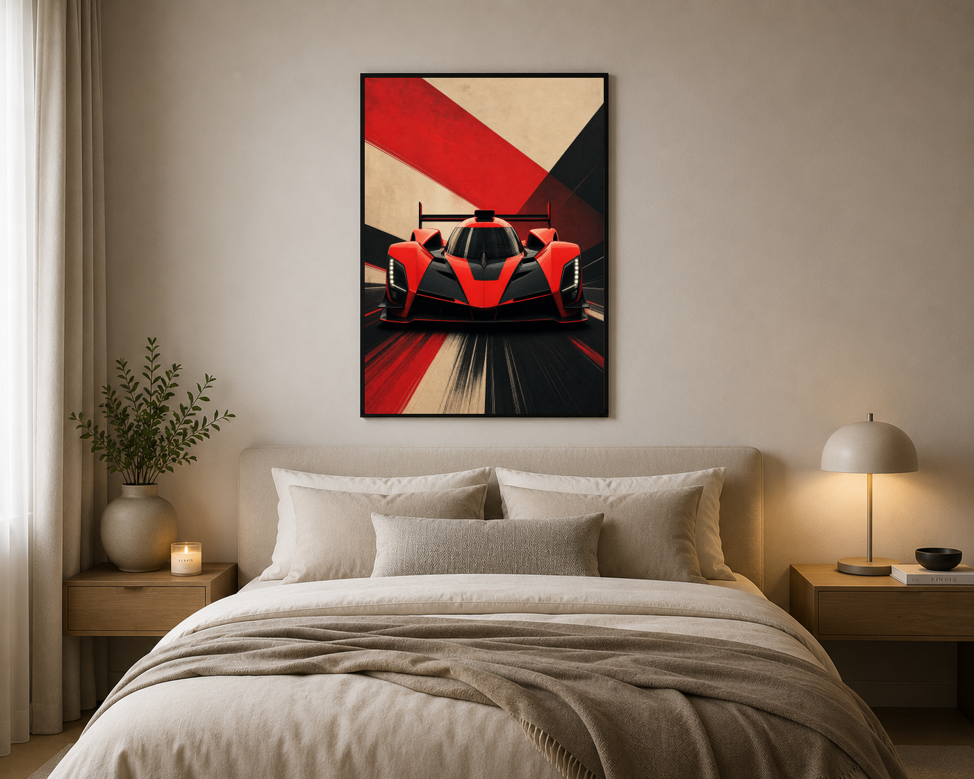 Kırmızı Yarış Otomobili Ön Görünüm Posteri