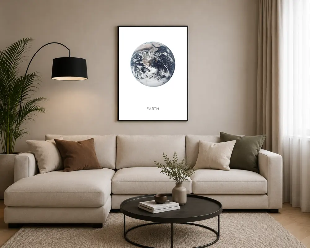Mavi Beyaz Dünya Fotoğrafı Minimal Posteri