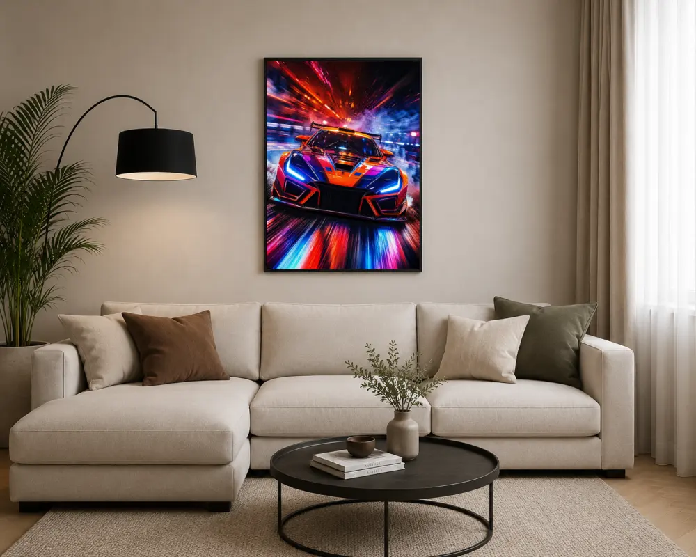 Neon Işıklı Yarış Otomobili Posteri