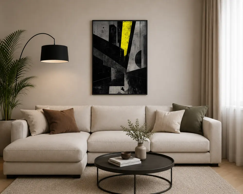 Sarı Siyah Geometrik Dokular Posteri