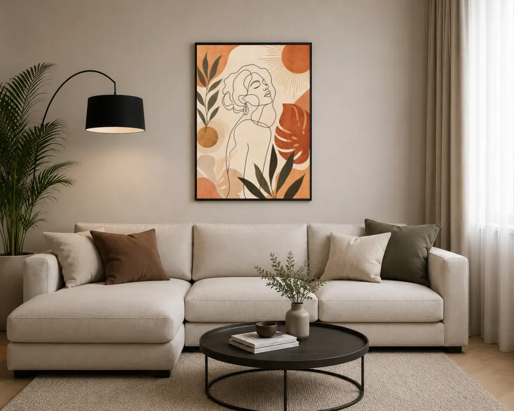 Güneşe Bakan Çizgisel Kadın Posteri