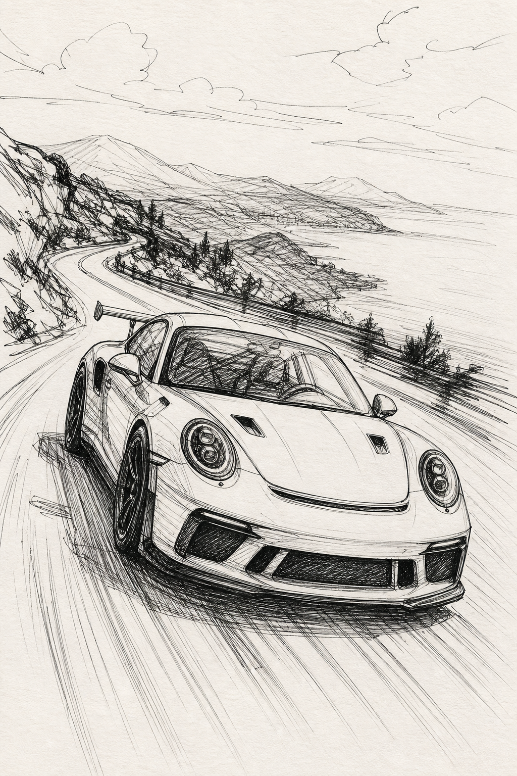 line art spor araba