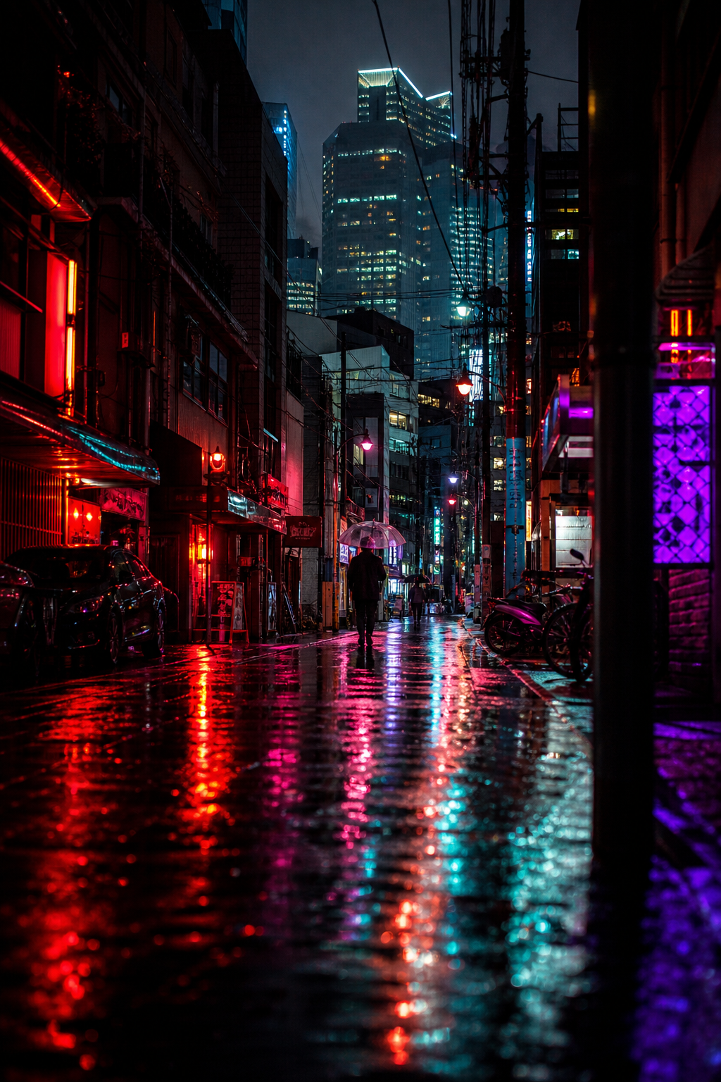 Yağmurlu Neon Şehir Sokağı Posteri
